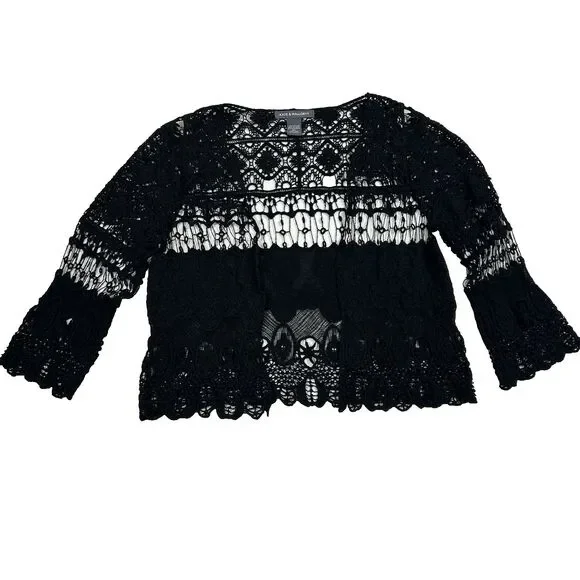 Kate & Mallory Crochet Shrug Top Open Front 3/4 Sleeve Gothic Romantic Victorian - Picture 1 of 12